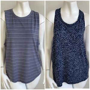 Athleta Cloudlight Striped Muscle & Ultimate Printed Train Tank Top Lot Sz Large